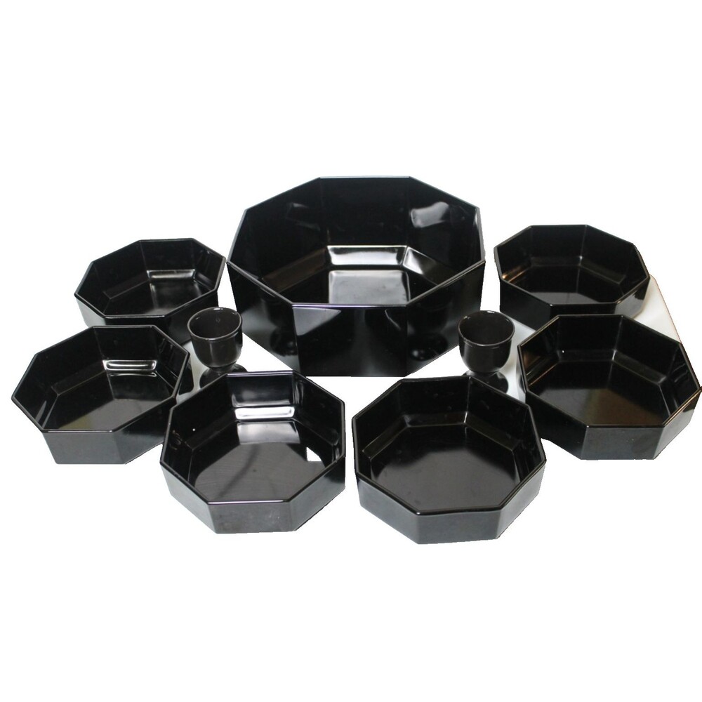 Arcoroc Octime 9 Pc Black Glass Bowl Salad/Soup Set w/ 2 Pillar Candle Holders
